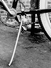 A bike kickstand, one of the original H.E. Williams inventions