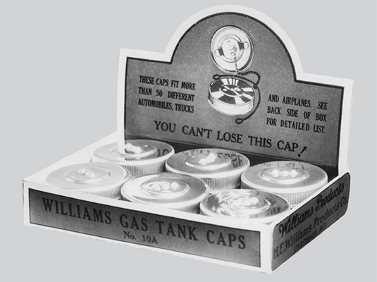 Williams gas tank caps, one of the original H.E. Williams inventions