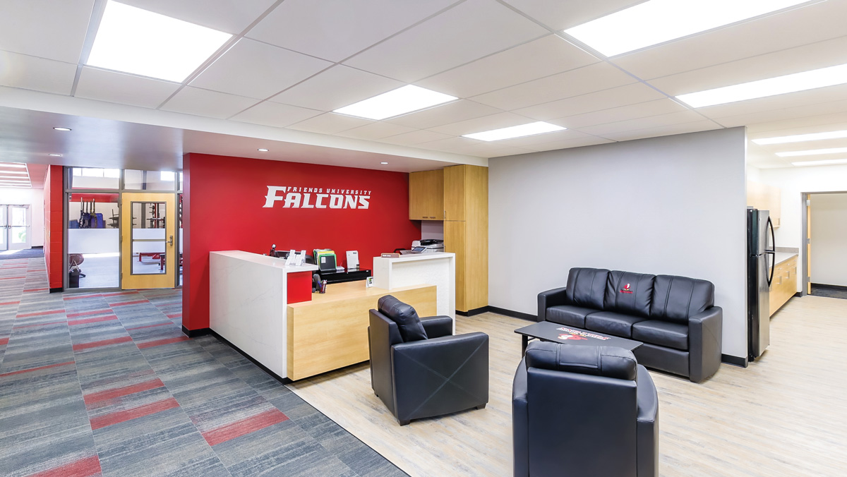 Flat panels and fieldselect downlights illuminate sporty reception area