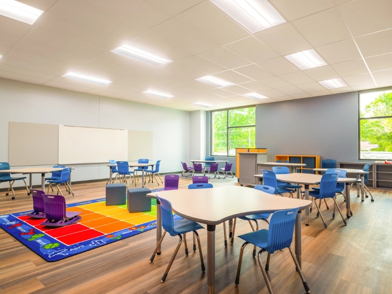 AT1 recessed architectural provides tunable white lighting for a classroom.