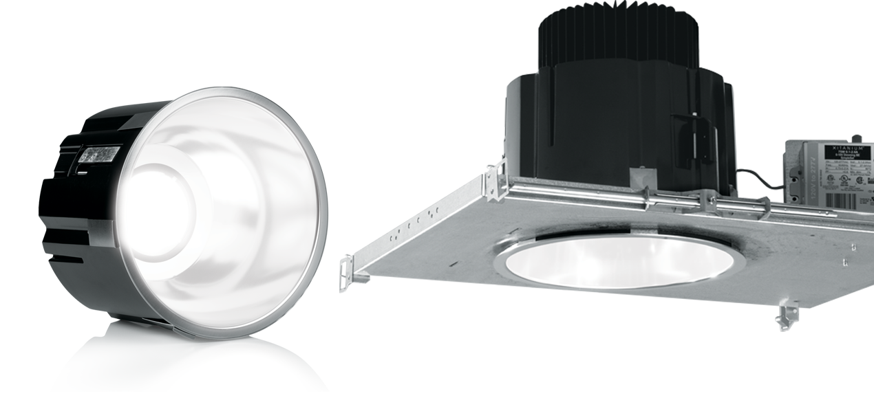 8DR: Providing high-output illumination for tall ceiling applications, the 8 inch LED downlight includes an open reflector with choice of 9 finishes to complement any interior style