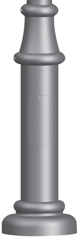 AV60: Series AV60 poles are 12’ to 30’ in height including a 4” top O.D. tapered and stepped structural aluminum shaft and decorative cast aluminum components. The pole is designed to accommodate up to two fixtures on a pole top assembly with a maximum 72” O.C. fixture span.