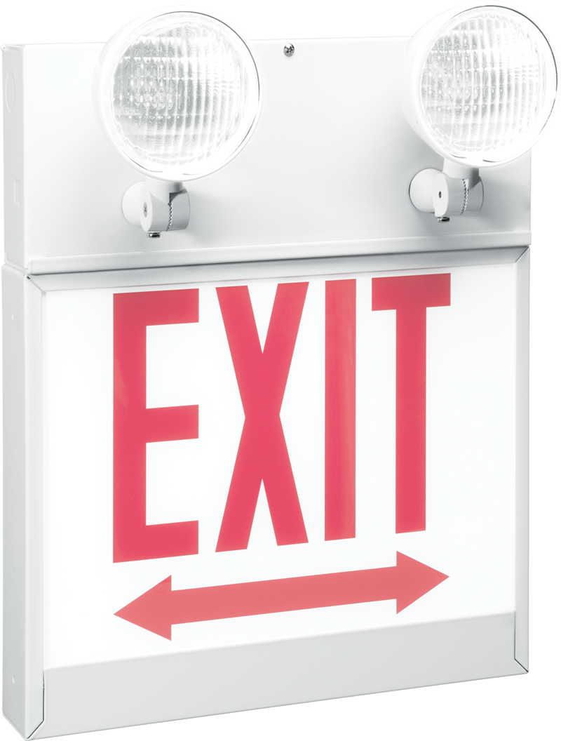 EXIT/EM/CHICAGO: EXIT/EM/CHICAGO features energy-efficient, long-lasting LEDs and two 5.3-watt Chicago-approved adjustable lamp heads.
