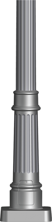 HSCF: Series HSCF is available in 8’ to 14’ pole heights including a cast aluminum structural base with a choice of straight or tapered 16-flat fluted round shafts. The pole is designed to accommodate up to two fixtures on a pole top assembly with a maximum 36” O.C. fixture span.