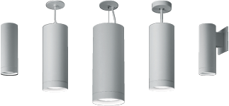 Multiple cylinder sizes showcasing surface, power cable, aircraft cable, pendant and wall mounting